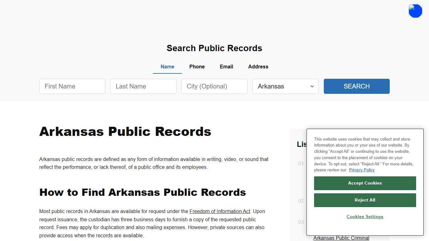 Arkansas Public Records Online - ThePublicIndex